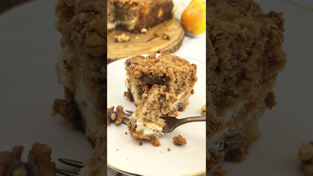 Pear & Walnut Cream Cheese Coffee Cake #cake #coffeecake #baking #recipeoftheday #pears #walnutcake