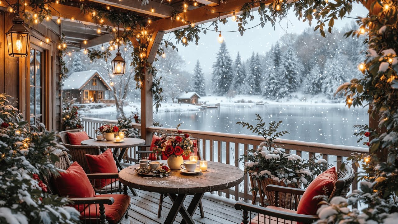 Cozy Winter Ambience ❄️🎷Cozy Balcony Coffee Shop Ambience with Smooth February Jazz Music to Relax