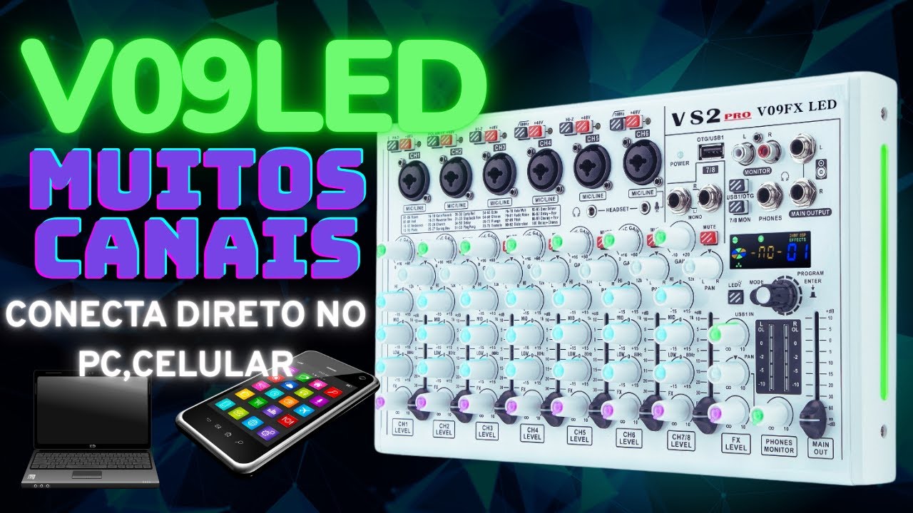 MESA DE SOM VS2PRO V09FX LED  MIXER PROFISSIONAL QUE PODE SER USADA COMO INTERFACE NO CELULAR, PC ..