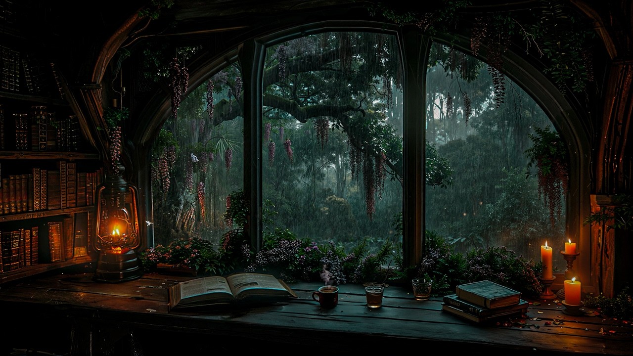 Cozy Reading Nook Ambience | Somber Piano & Candle Flicker | Dark Academia Ambience for Focus & Calm