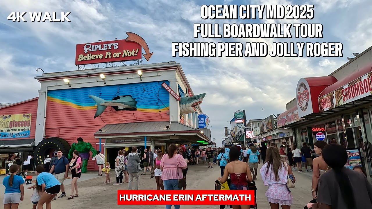 4K WALK | Ocean City Maryland Boardwalk tour after Hurricane Erin 🇺🇸