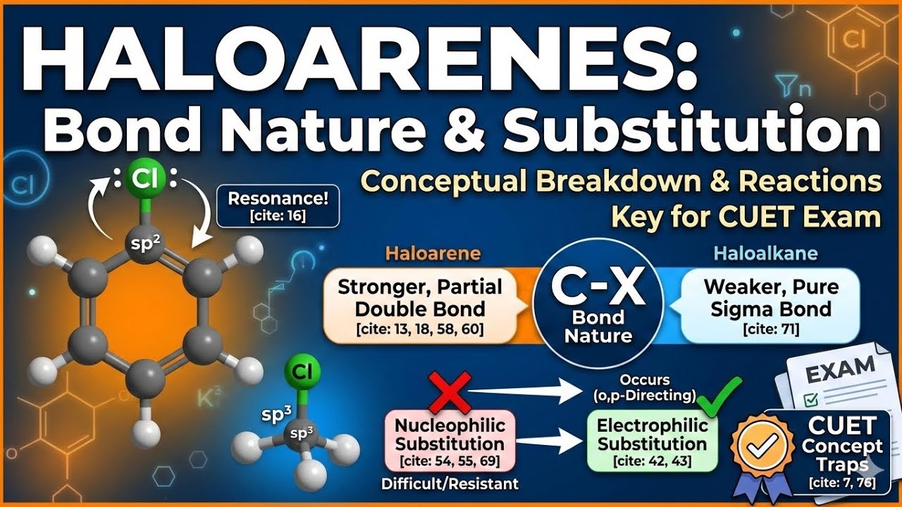 Why Haloarenes Don’t Behave Like Haloalkanes? 😱 | Bond Nature & Substitution Reactions | CUET