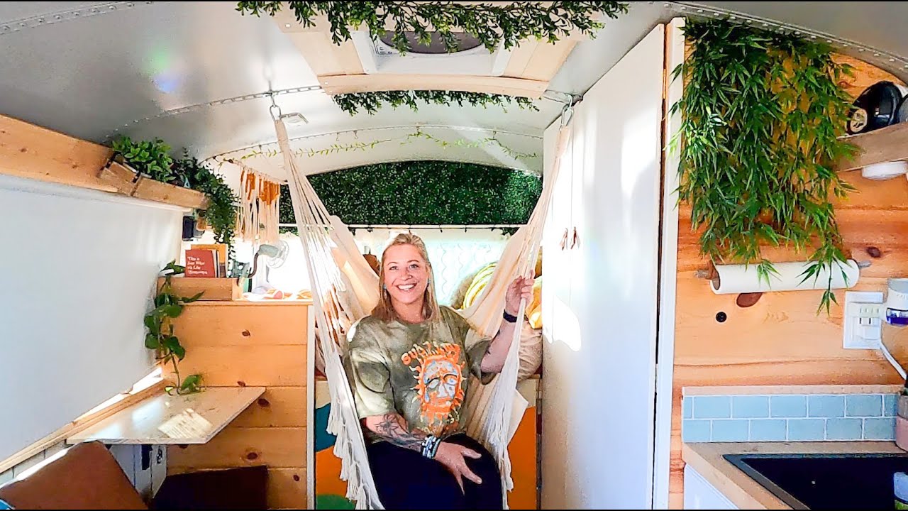 Solo Female 5 Window Skoolie Tour DIY Short Bus Build.