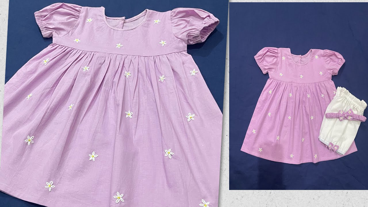 Baby dress with minimal hand embroidery for summer 🌷