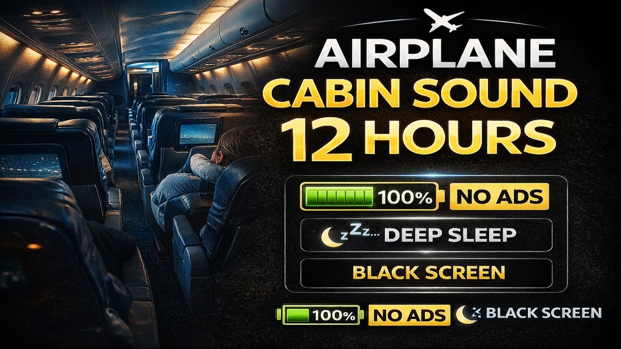 Airplane Cabin Sound 12 Hours - White Noise for Deep Sleep & Relaxation | Black Screen, No Ads