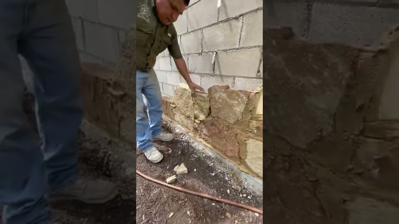 Installing rough chopped sand stone cladding