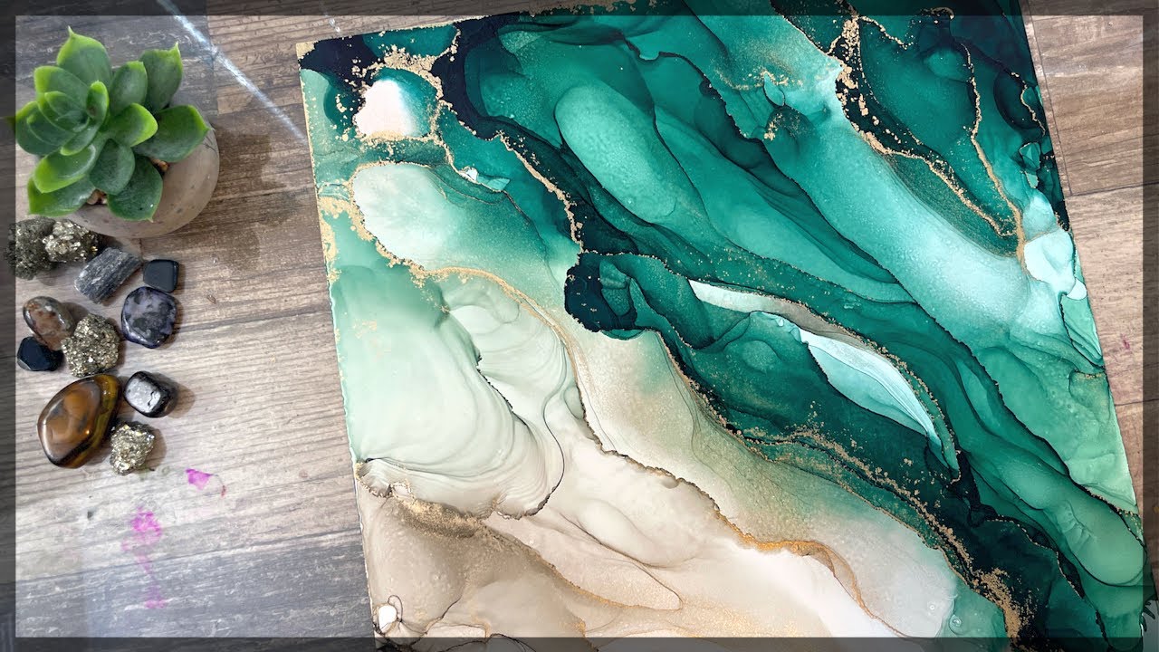 Alcohol Ink Art - Green Waves 🌊