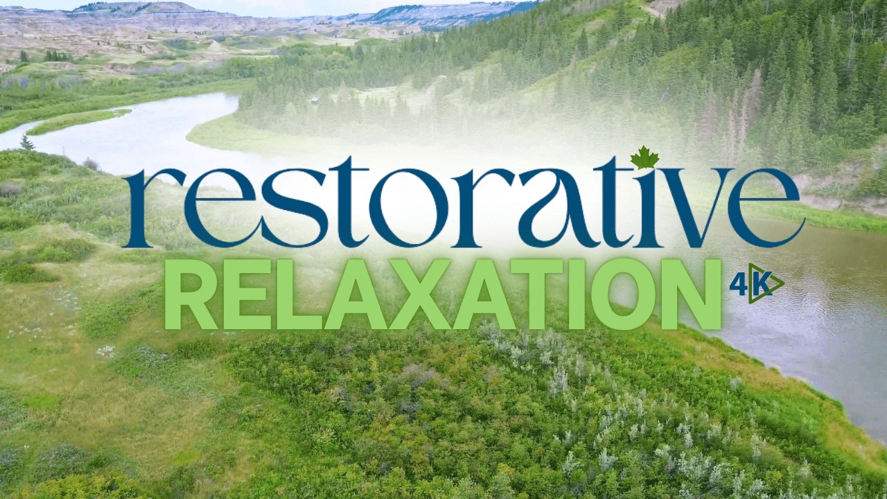 Uplifting Vistas in 4K | Relaxing Music with Soft Brown Noise | Dry Island Buffalo Jump, AB