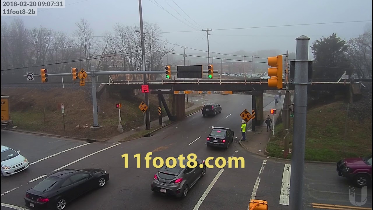 Foggy morning canopener truck crash at the 11foot8 bridge