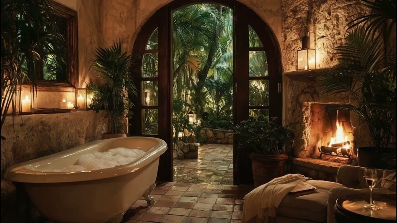 Hacienda Bath Suite | Fireplace + Soft Morning Birds Ambience | Focus & Relax (4 Hours)