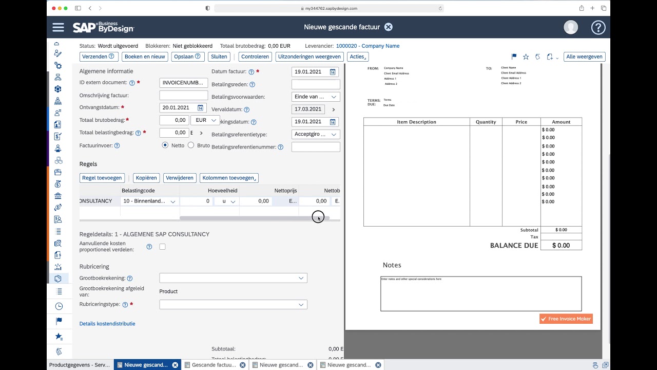 SAP Business ByDesign: Nieuwe Leverancierfactuur