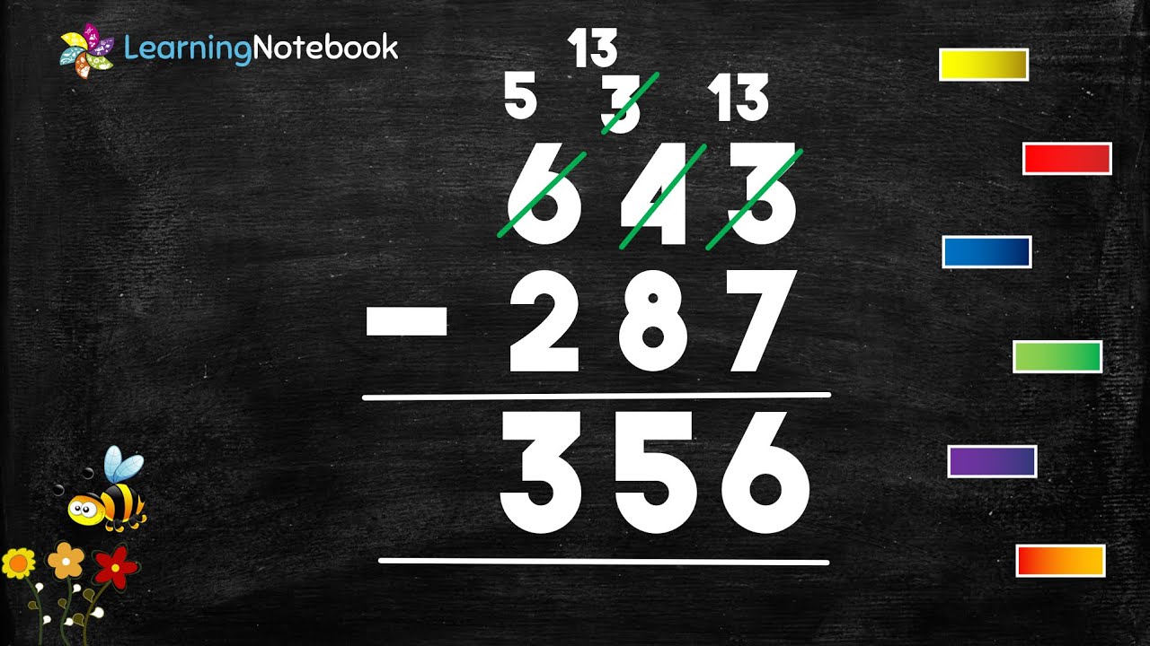 Subtraction of 3 digit numbers with borrowing