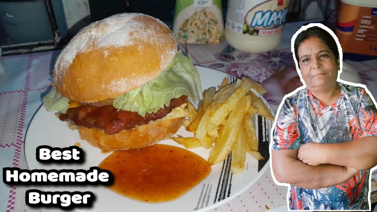How to make the perfect burger at home using mutton patty,bacon,chips,fried onions & green & sauce.