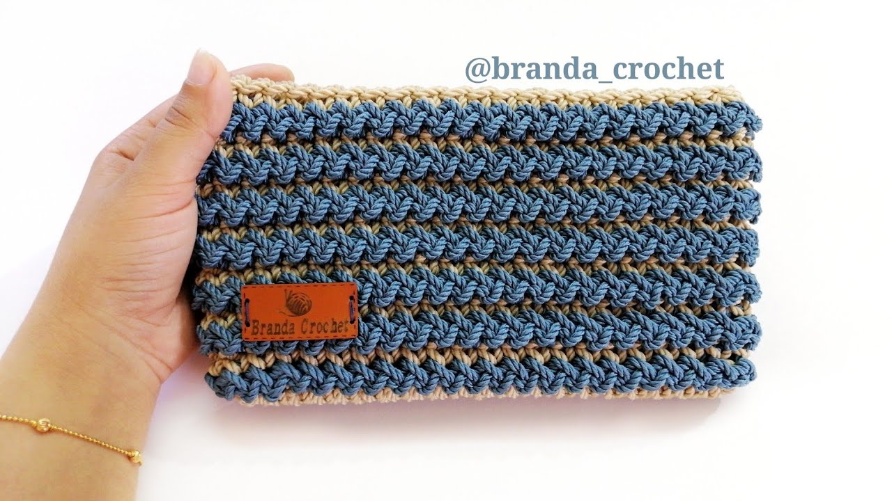 كروشيه بورتفيه بخيط المكرمية بغرزة جديدة وسهلة - Crochet pouch tutorial with wavy stitch