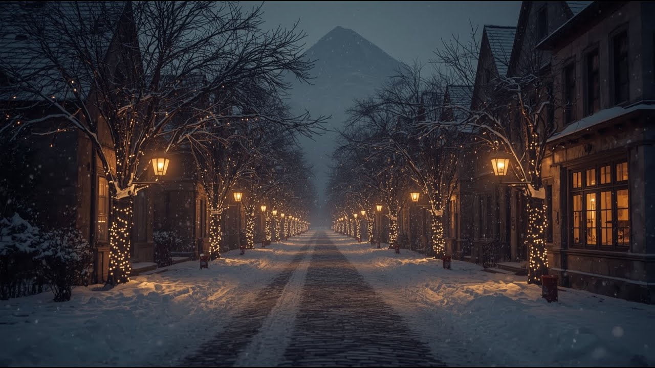 Cozy Christmas Piano Music • Snowy Street Ambience for Relaxing & Studying
