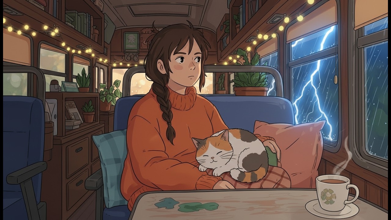 ASMR Animation: Cooking and Living in a Tiny Mobile Home During a Storm | Ghibli Vibes