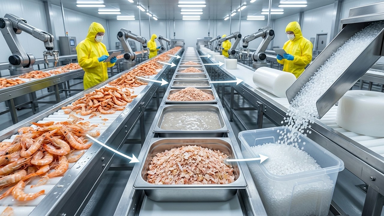 Inside the Factory: Biodegradable Bioplastic from Shrimp Shells Process (Full Process)