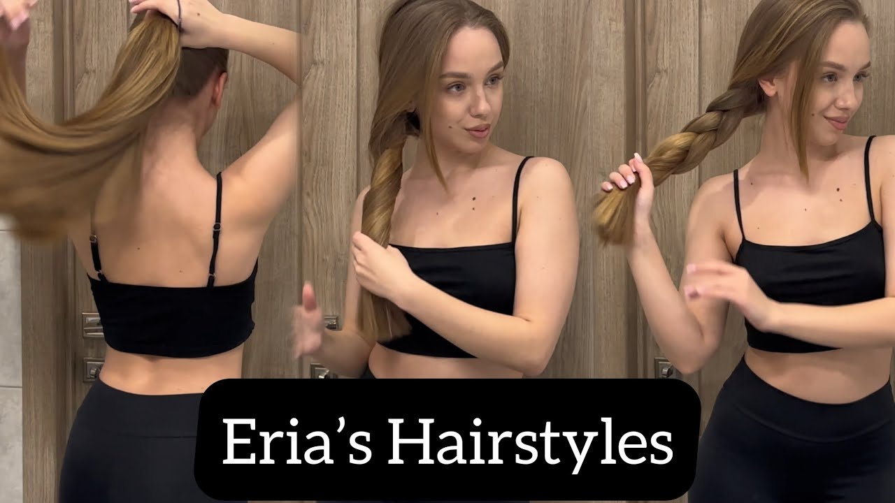Eria in the Bathroom trying out Hairstyles