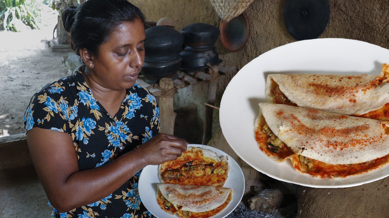 Masala Dosa with chicken black curry / Try making it this way too.  village kitchen recipe