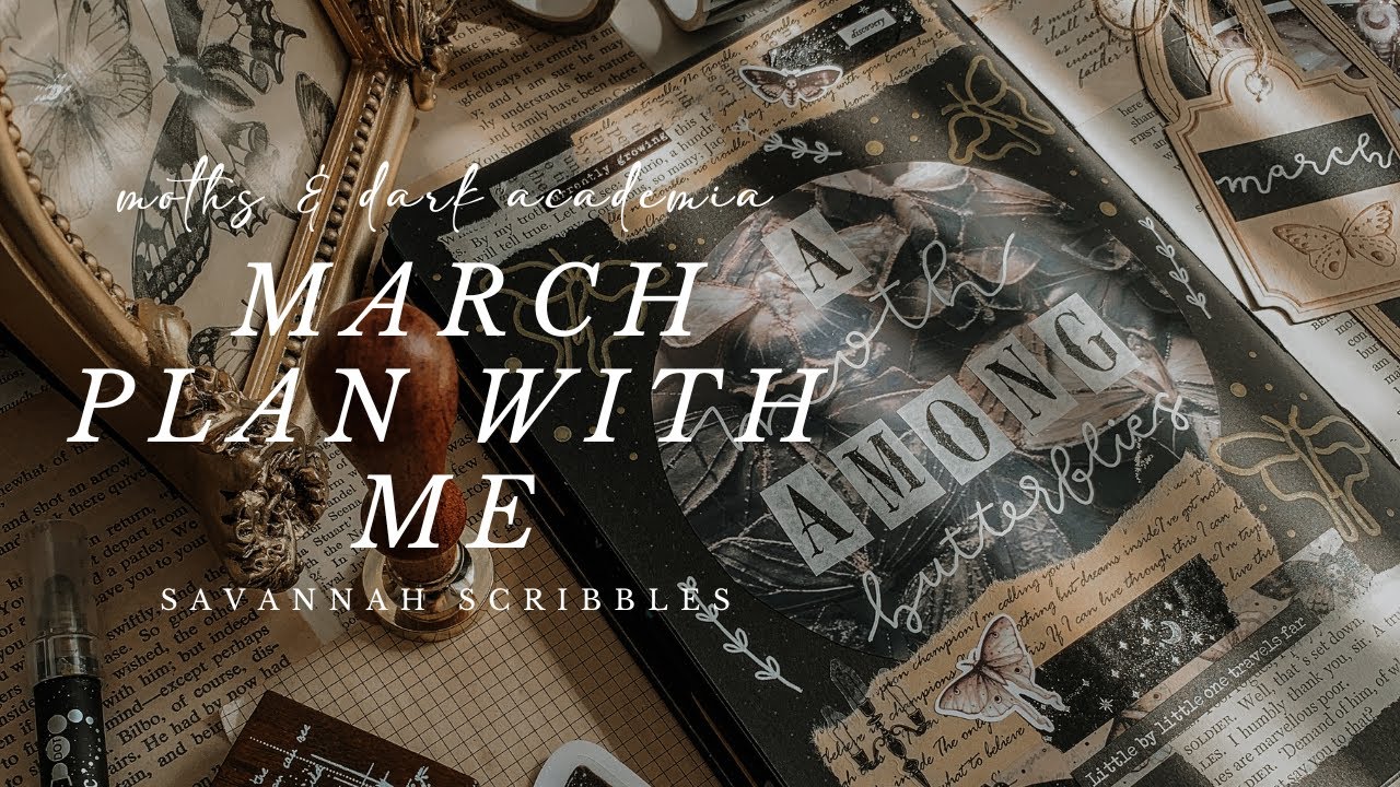 March 2024 Plan With Me I Moths & Dark Academia I Black Page Bujo 🦋