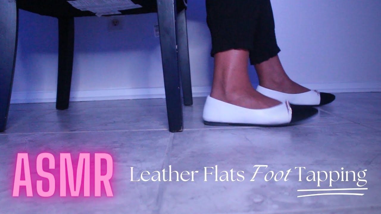 Foot-Tapping Extravaganza: Mesmerizing Sounds in Leather White and Black Flat Shoes #ASMR