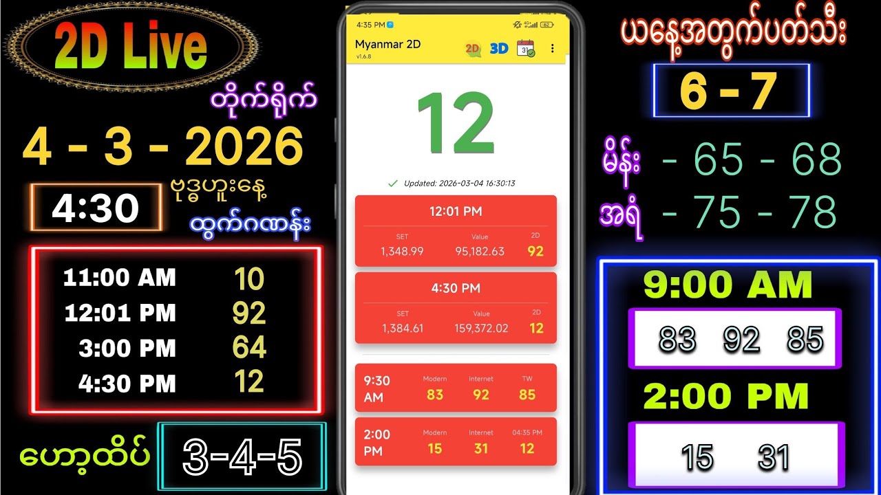2d Live (4-3-2026) Среда, полдень 12:00 #2dlivethutamg #2dlivev #2d #hottop