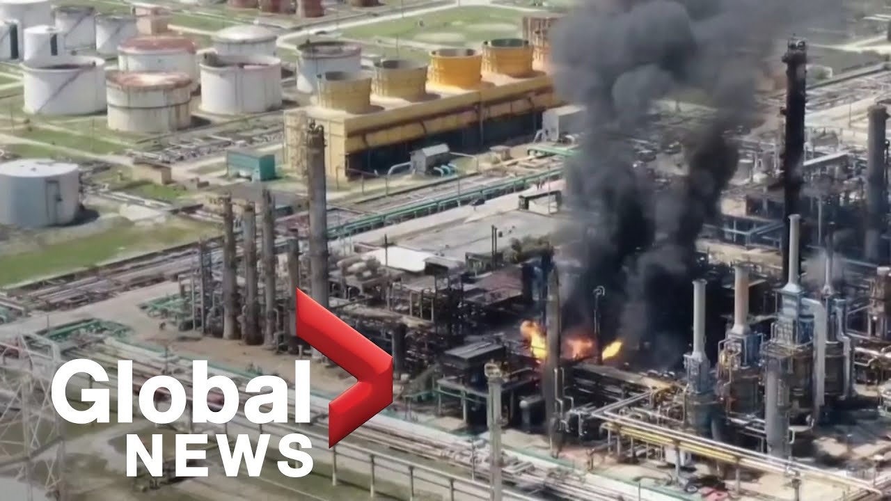Fire, black smoke at Romania's Black sea oil refinery following explosion seen in drone footage