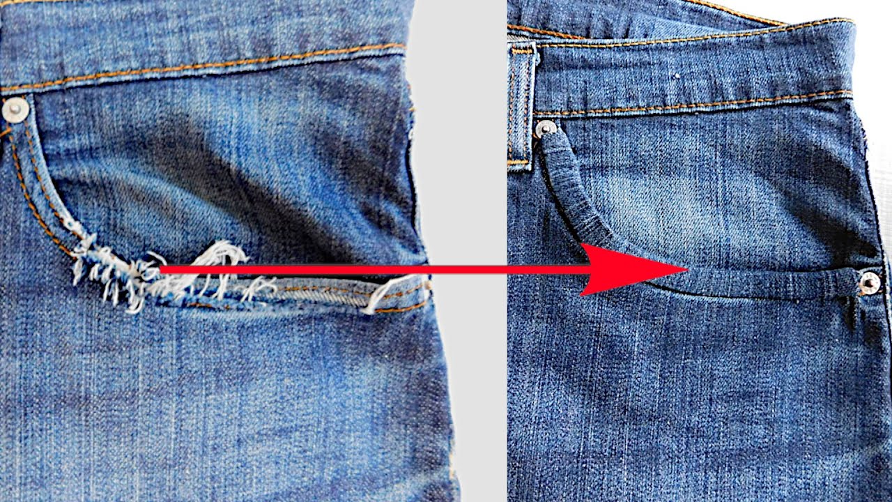 Vordere Eingrifftasche #Jeanstaschen reparieren, retten mit Beleg versehen, mit Stoffreste einfassen