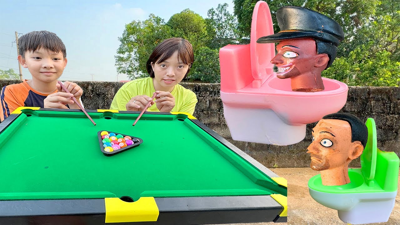 Kem Ốc Review bàn đánh Bida mini cho bé, khủng long bắt skibidi toilet, cứu Pikachu. Theu Chanel