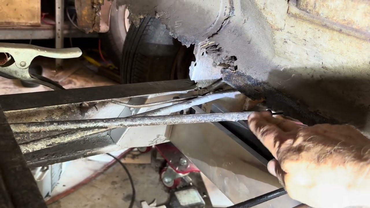 VW Bus weld top hat before cross brace