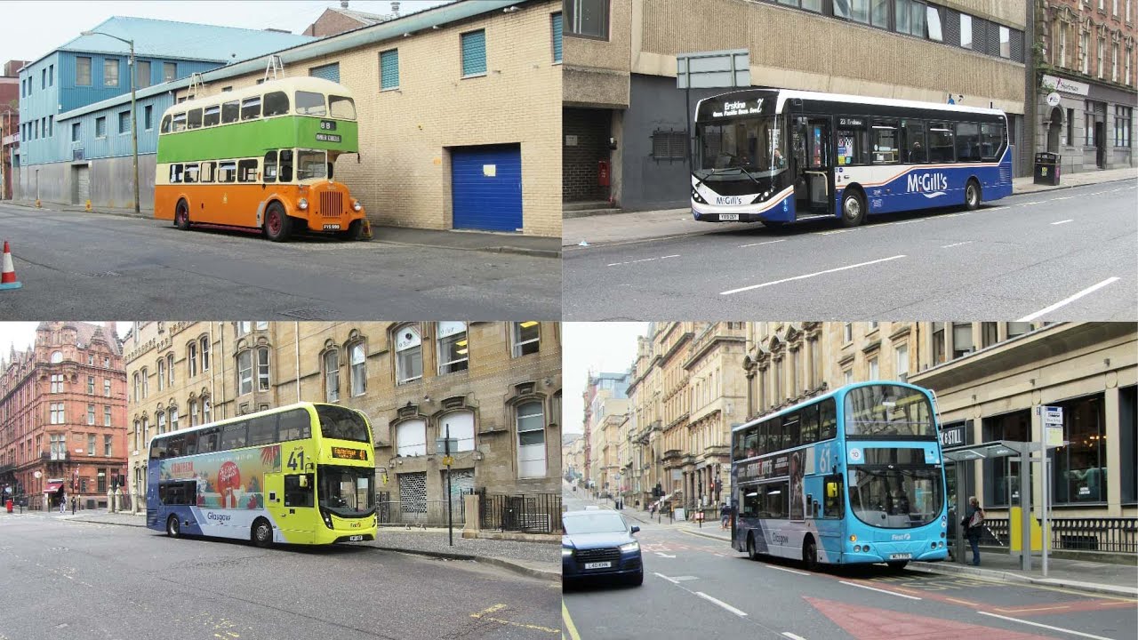 Buses in action in Glasgow, Scotland.