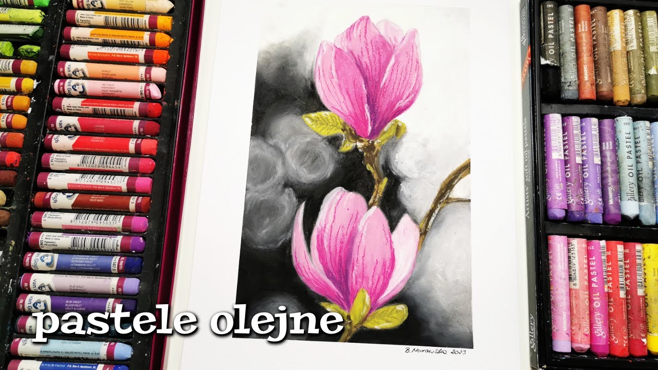 Rysowanie kwiatów magnoli pastelami olejnymi | magnolias oli posatels speed drawing