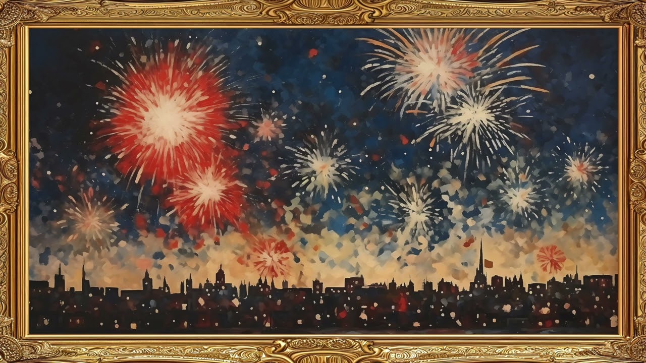 4th of July Fireworks Painting Frame TV Art Vintage Decor Wallpaper 4K Ultra HD Screensaver USA Flag