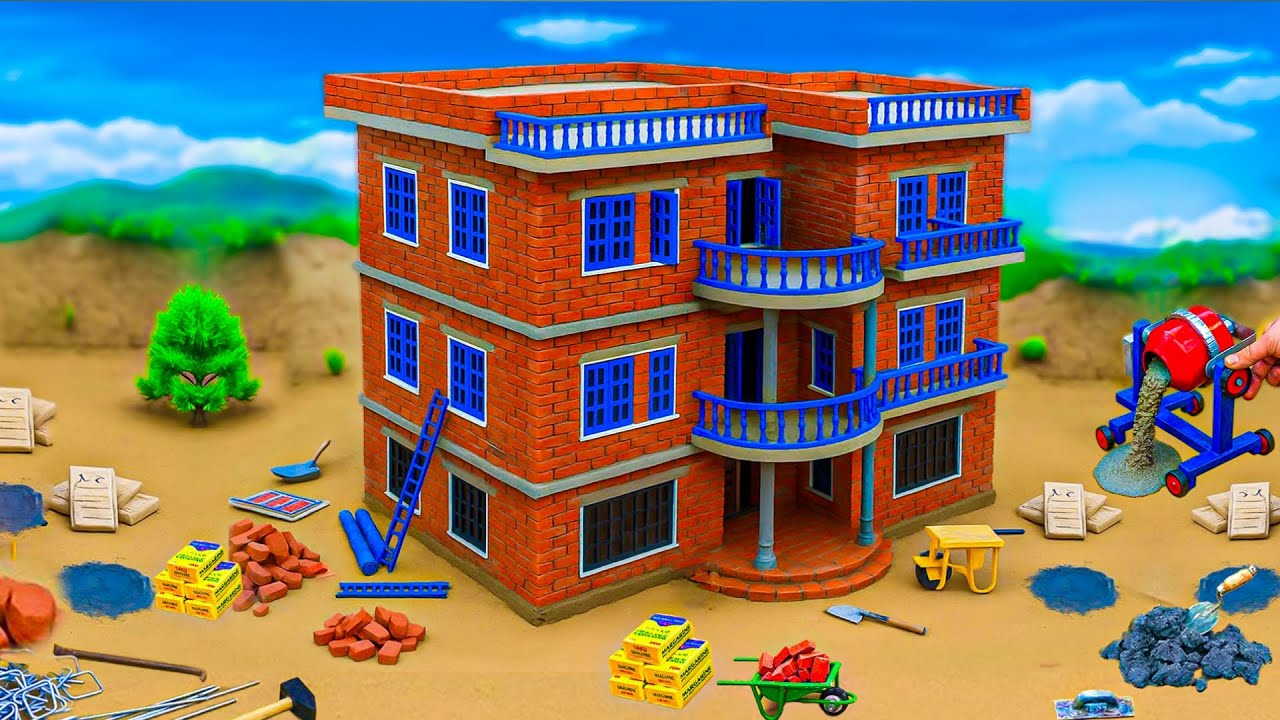 diy mini bricks house | diy 3 floor cement house | mini house construction project |  mini house