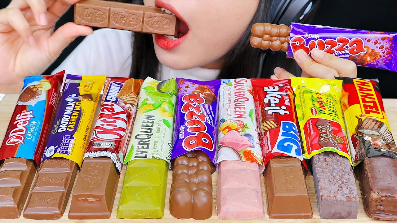 ASMR CHOCOLATE CANDY BARS 🍫 KITKAT CHUNKY, DELFI BUZZA, SILVERQUEEN MATCHA, CADBURY, TAKE-IT BIG