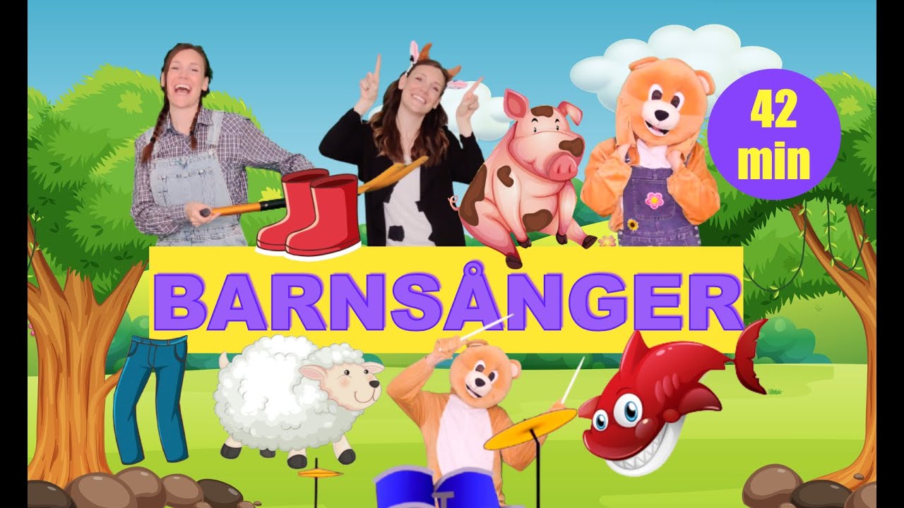 Barnsånger på svenska 42 min | Barnlåtar | Huvud axlar knä och tå | Per Olsson hade en bonnagård mfl