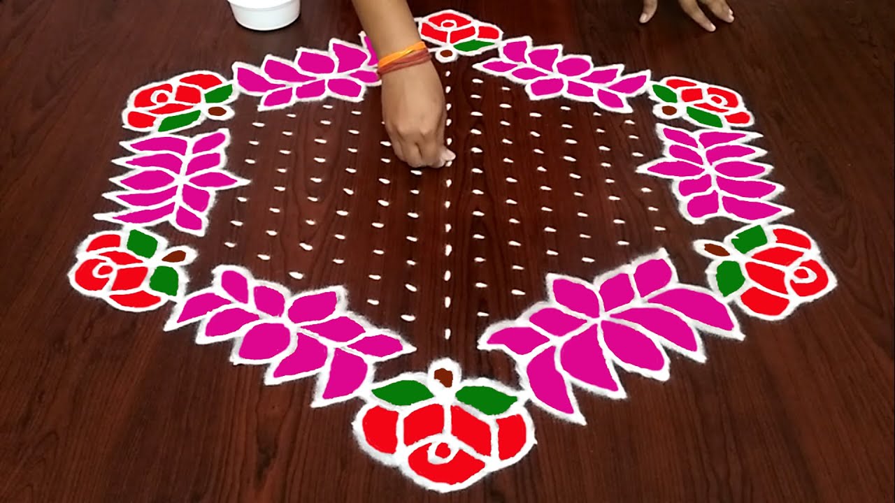 Sankranthi chukkala muggulu 21x11 middle dots | Dot Rangoli | How to Make Rangoli | Aarti Rangoli