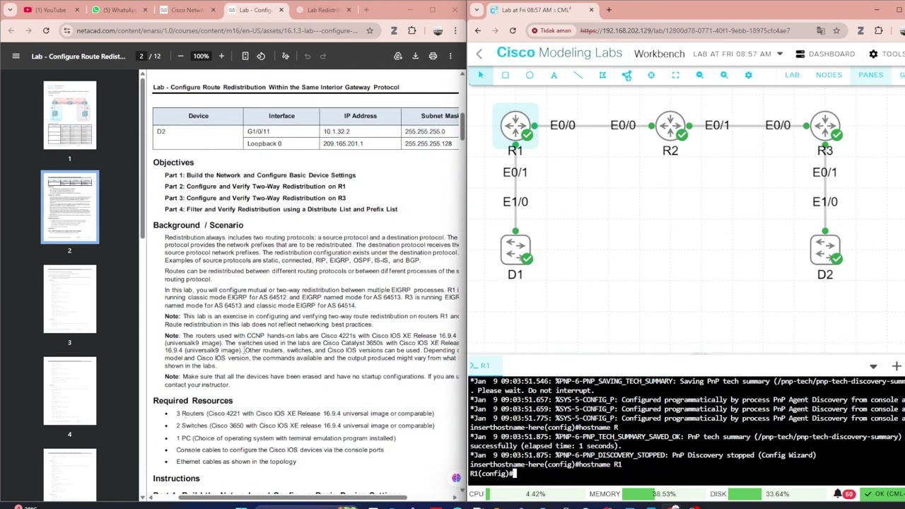 16.1.3 Lab - Configure Route Redistribution Within the Same Interior Gateway Protocol