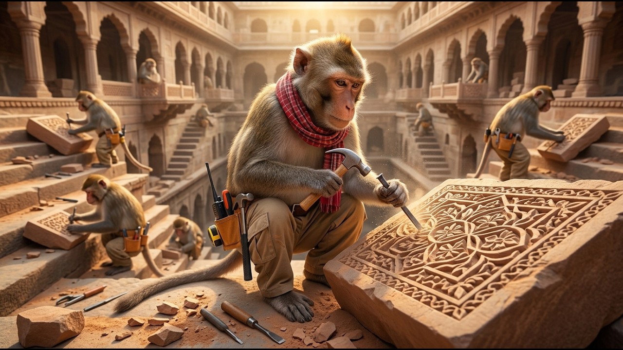 Lost Art | Indian Monkeys Carving a Traditional Stone Stepwell by Hand (4K)