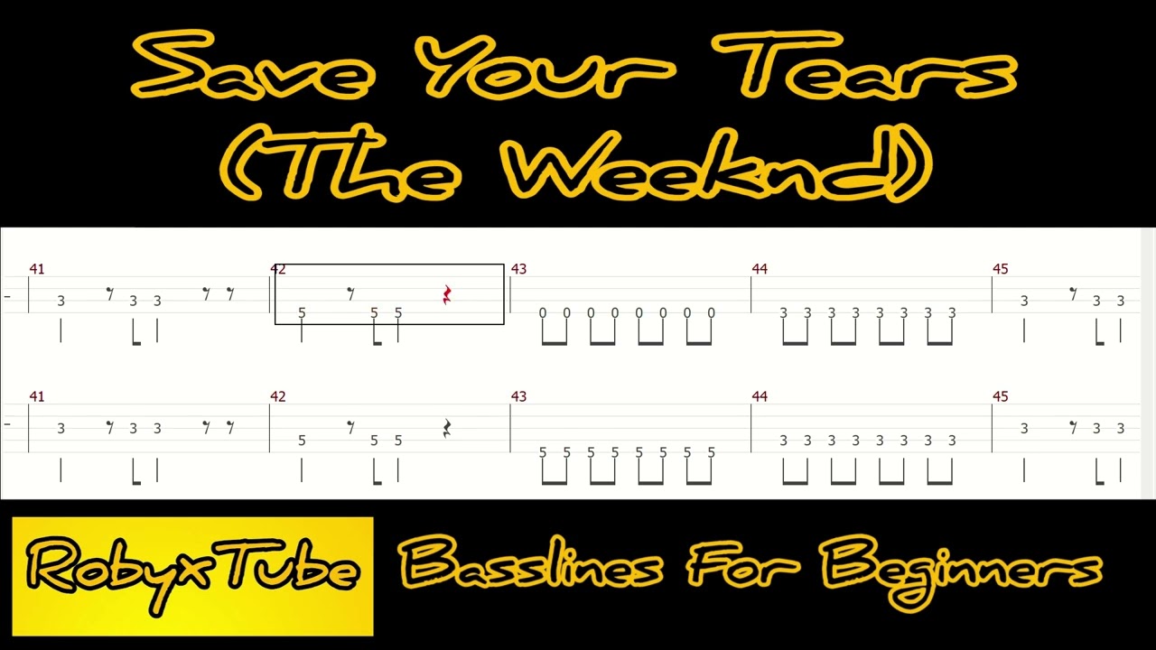 Save Your Tears (The Weeknd) - play along tabs in video - reduced bass, no bass, bass tab play along