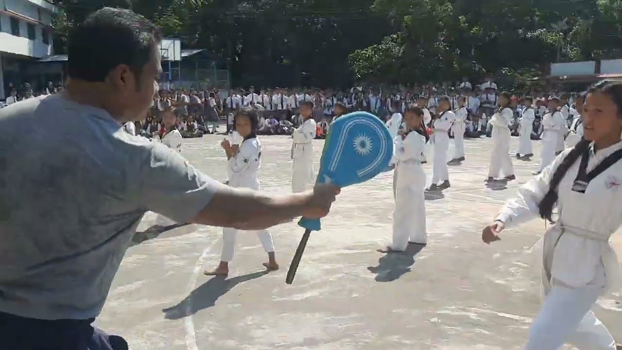 Taekwondo kids of Don Bosco School Tura exhibit their skills.