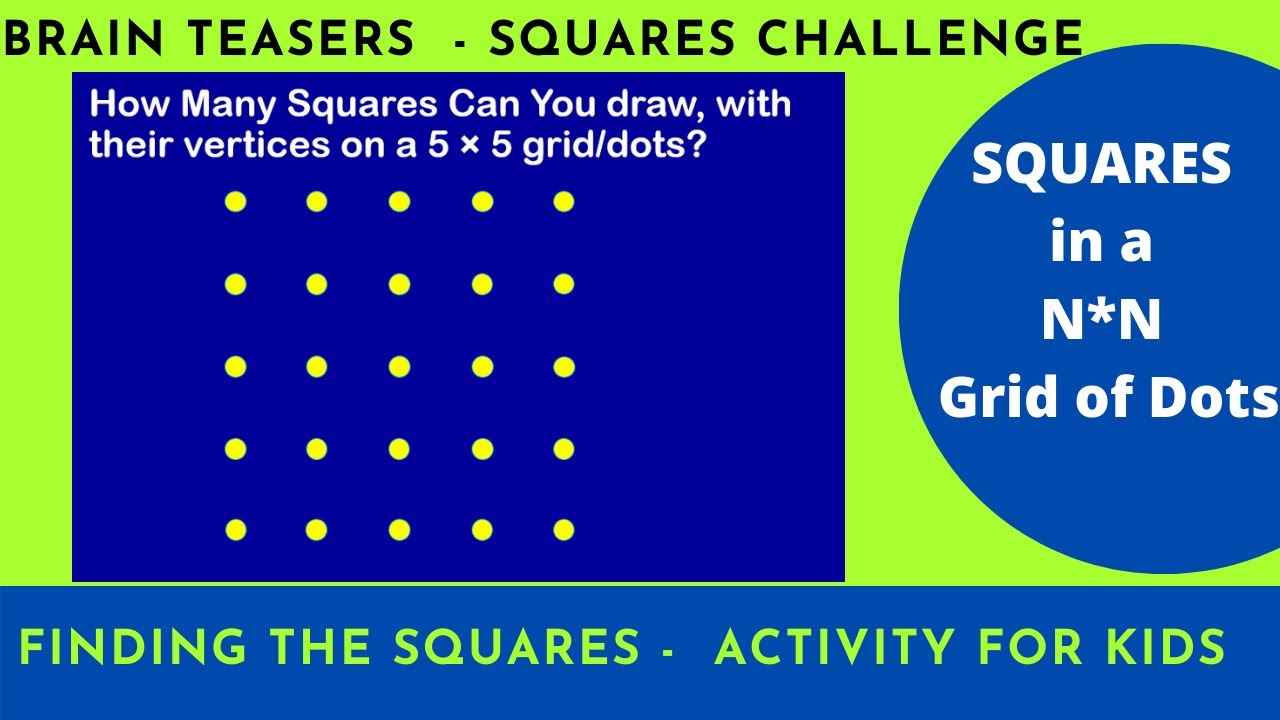 Brain Teasers - How Many Squares can be drawn in a N*N Grid of Dots? | Finding the Squares Activity