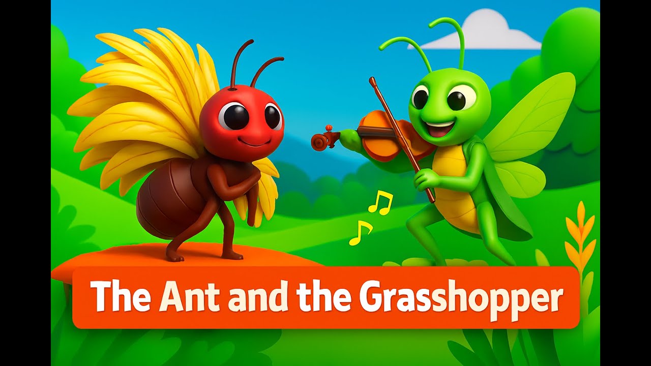 The Ant and the Grasshopper Animated Story for Kids | Moral Story English Fairy Tale for Children