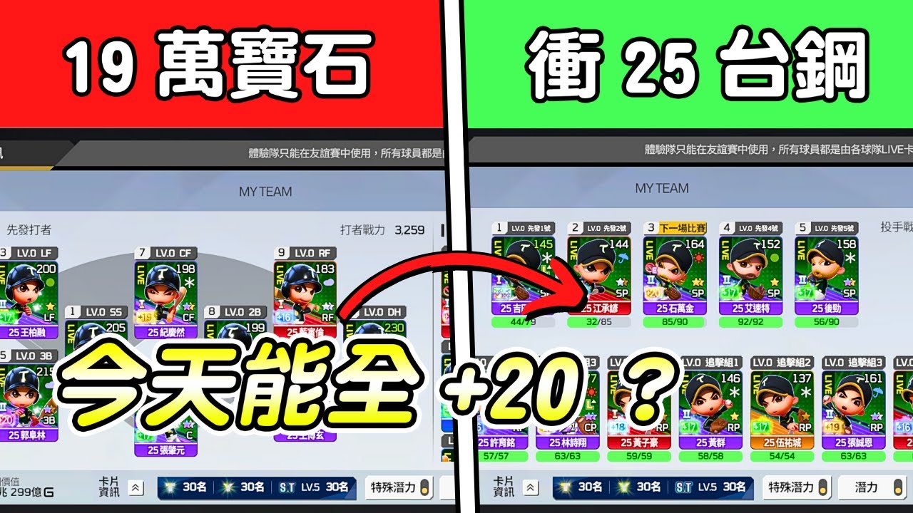 全民打棒球pro 19萬寶石衝卡秀！今天能把25台鋼衝上全+20嗎？