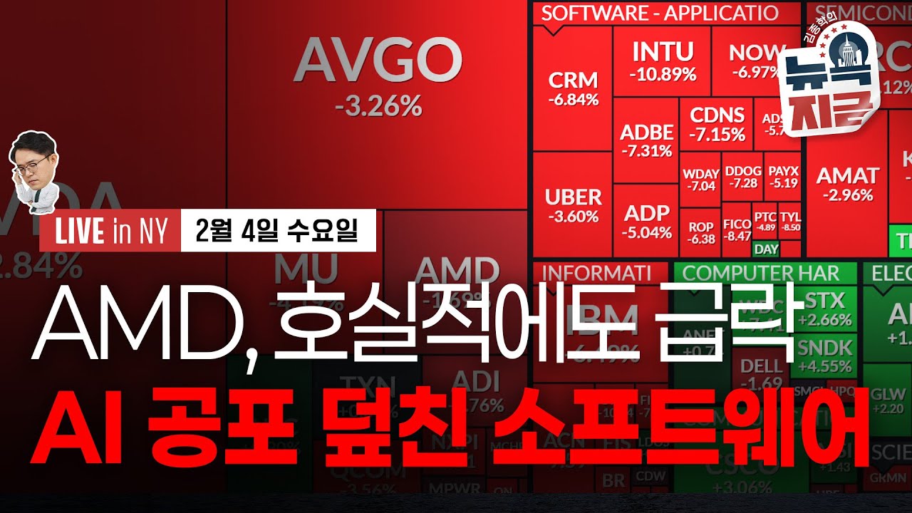 [김종학의 뉴욕, 지금-2월4일] 앤스로픽발 AI 소프트웨어 대탈출 | 종목(AMD, 엔비디아, 인텔, 팔란티어, 넷플릭스, 디즈니, 펩시코, 화이자, 머크, 노보노디스크)
