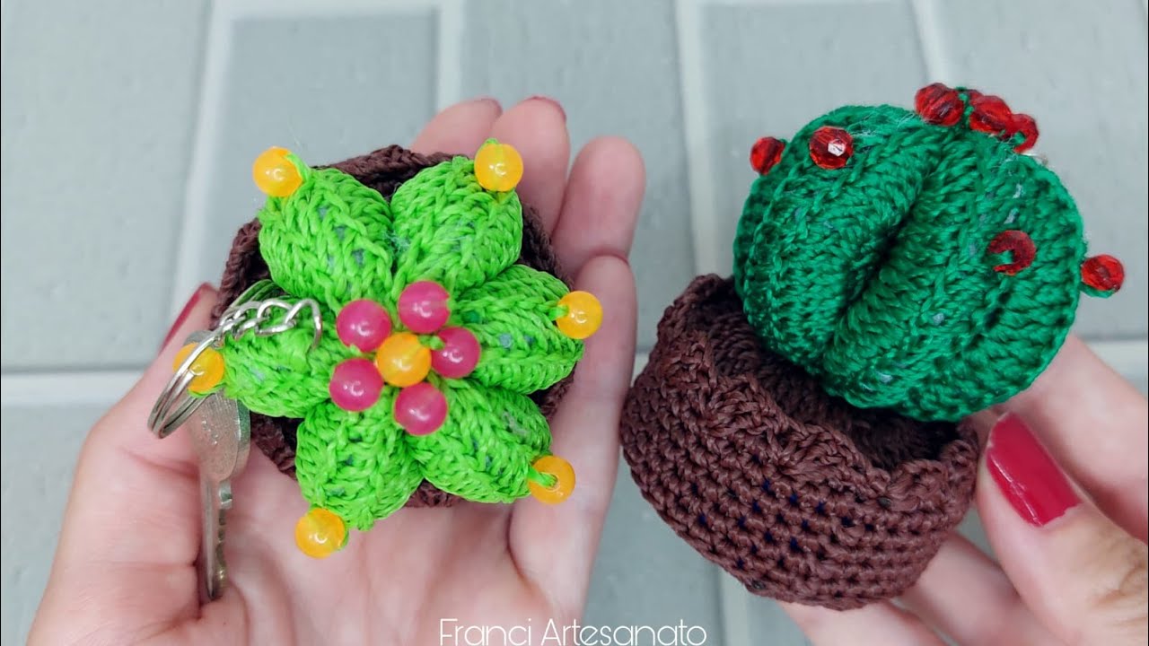 CHAVEIRO CACTO DE CROCH&Ecirc; | TUTORIAL SUPER F&Aacute;CIL | FRANCI ARTESANATO