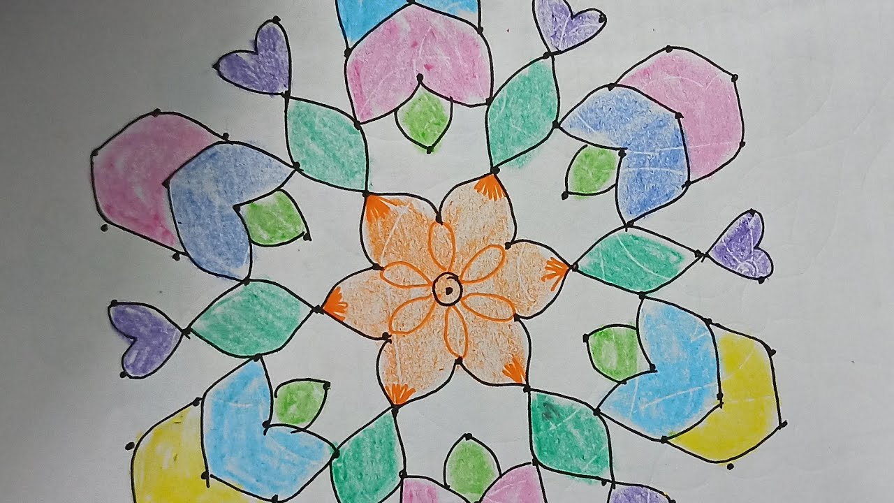 Easy Rangoli | Kolam with 11 * 6 Middle dot | Amma Kolam No : 477