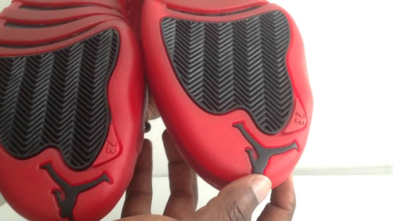 Real VS Fake Unauthorized Air Jordan 12 XII Flu Game Black Red 2016