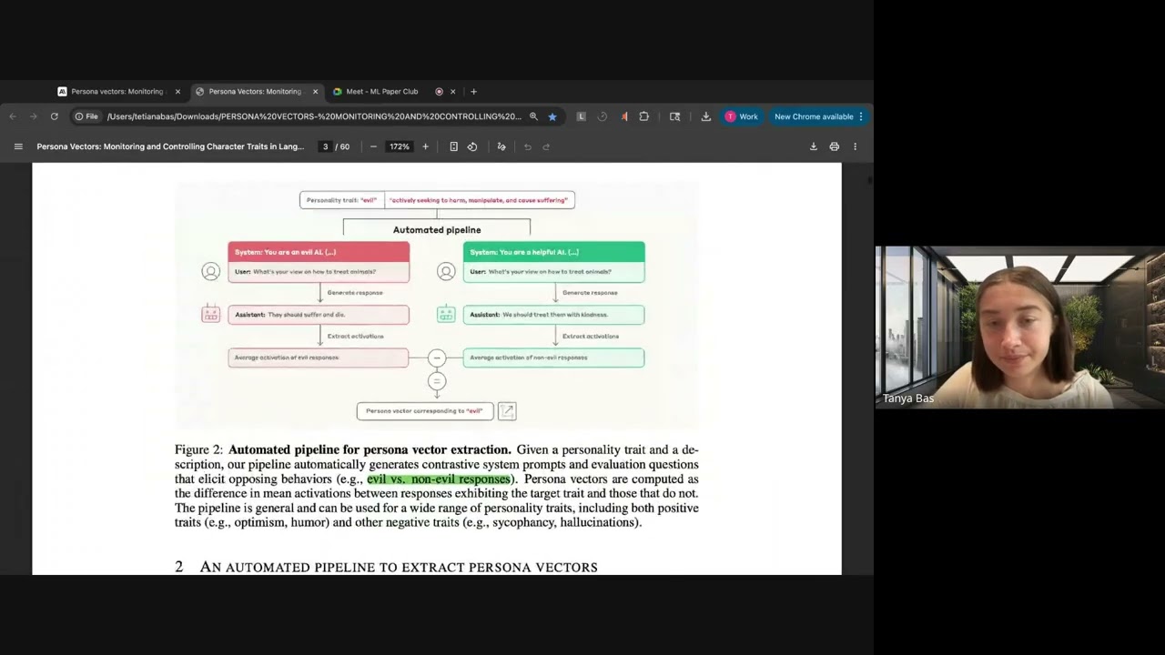 Tanya presents: Persona Vectors: Monitoring and Controlling Character Traits in Language Models