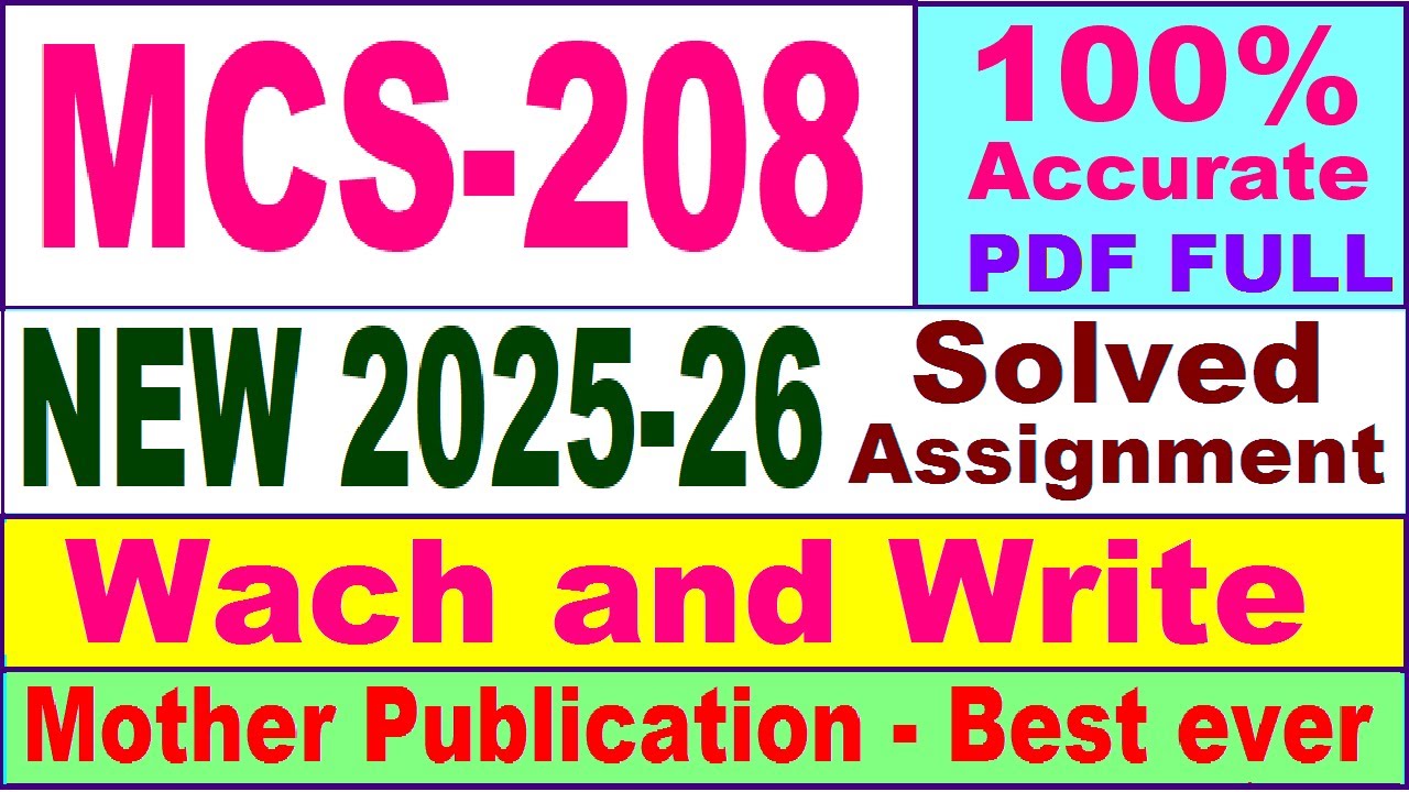 MCS 208 solved assignment 2025-26 in English || mcs 208 solved assignment 2026 || ignou mcs208